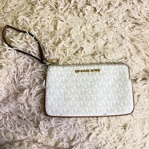 Michael Kors Vanilla MK Logo Wristlet Wallet Clutch Gold Hardware